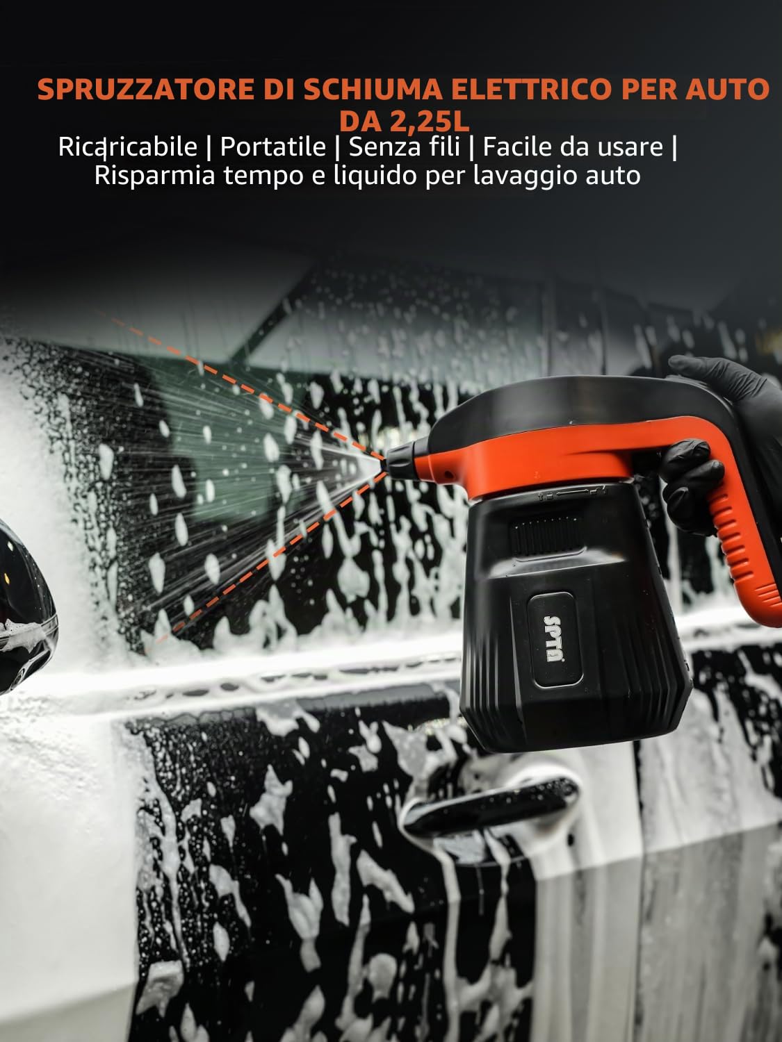 SPTA Spruzzatore di schiuma a pressione, 2,25 l/8 oz elettrico pressurizzato spruzzatore di schiuma per auto, spruzzatore a pompa senza fili, schiuma idropulitrice per lavaggio auto con shampoo per