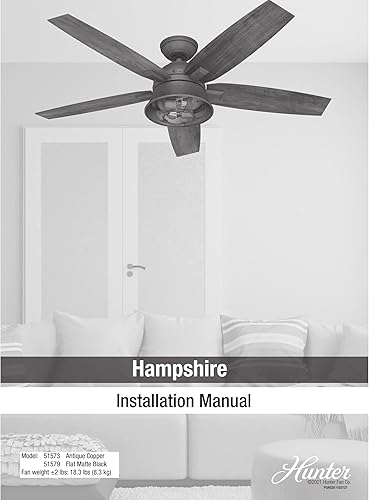 Miniatura 14 de Hunter Fan Company 51579 Hampshire - Ventilador de techo, 52, negro mate Mate negro,Cobre gastado