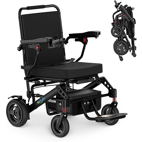 Electric Wheelchair for Adults Foldable Motorized Wheelchair for Seniors Lightweight Portable All Terrain 15 Miles Long Travel Range (Black, Equipped with pullbar)