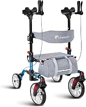 Lightweight Upright Rollator Walker All-Terrain Ultra Compact One-Click Folding with seat and Adjustable Height backrest, 300 lbs Capacity, 8" Wheels for Seniors, Adults, Includes Cane Holders