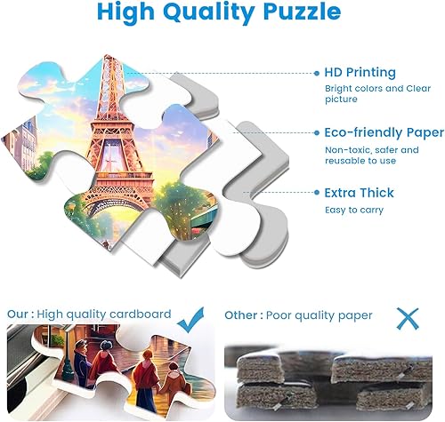 Miniatura 3 de Paquete de 2 rompecabezas para adultos de 1000 piezas, rompecabezas difíciles del Big Ben y la Torre Eiffel para adultos, rompecabezas duro,