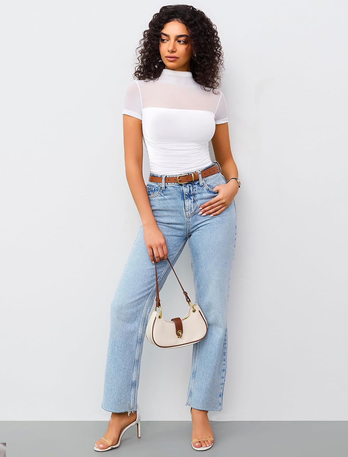 Avidlove Women's Short Sleeve Bodysuit Turtle Neck Body Suits Mesh One Piece Leotard Going Out Tops Date Outfits - Image 8