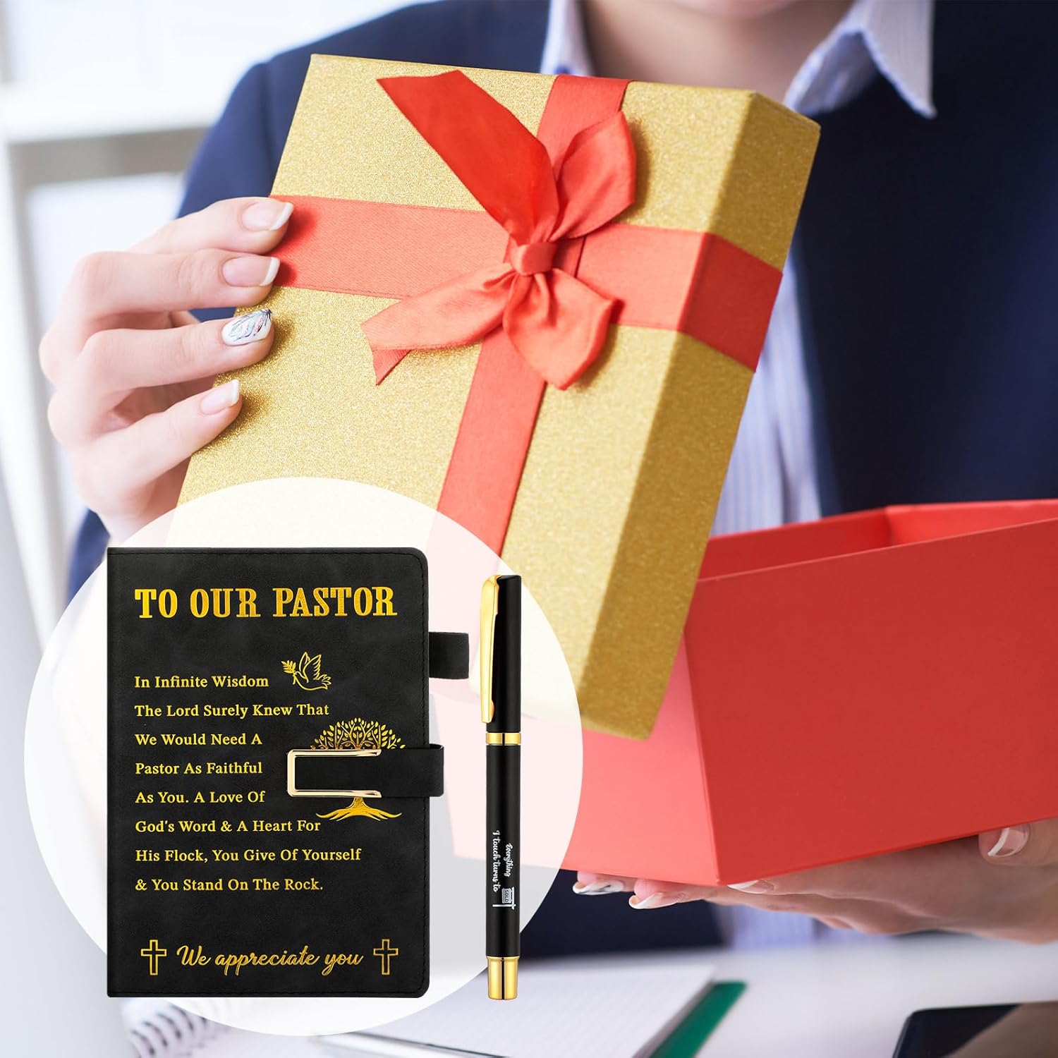 Ctosree 12 Pcs Pastor Appreciation Gifts Bulk Leather Journal Pen Thank You Pastor We Appreciate You Leather Notebook Christian Minister's Gift for Church Clergy Appreciation Day Birthday Christmas