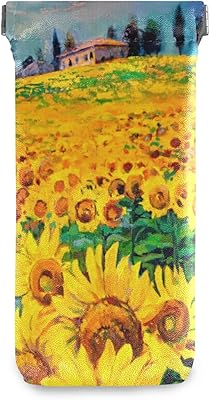susiyo Oil Painting Sunflower Field Glasses Case Portable Microfiber PU Leather Soft Sunglasses Bag Eyeglasses Pouch Holder Squeeze Top for Women Men