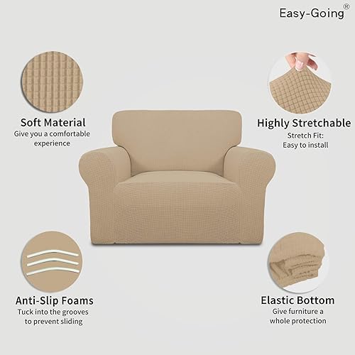 Vista 624 de Easy-Going - Funda elástica para sofá biplaza, 1 pieza, suave, con parte inferior elástica, protector para niños, tela jacquard de elastano y Gris