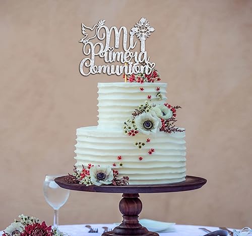 Miniatura 6 de Ferburitar Decoración para tartas de comunión Mi Primera con purpurina dorada, My BautismoGod Bless, Primera ComuniónBautizoBaby Shower Decoración