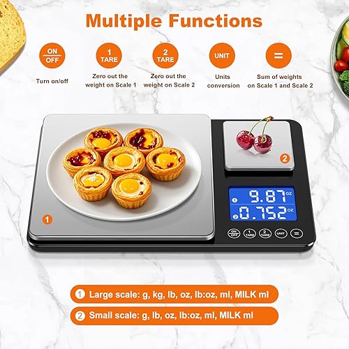 Miniatura 3 de Báscula de cocina de doble plataforma de 0.001 oz33 libras, peso digital, gramos y onzas, báscula de cocina de dos precisiones para pan de masa