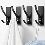Josmimic Self Adhesive Towel Hooks: Extra Strong 13LB, Stainless Hook for Hanging Loofah, Towels, Coat, Bath Robe Bathroom Shower, Black, 4 Pack