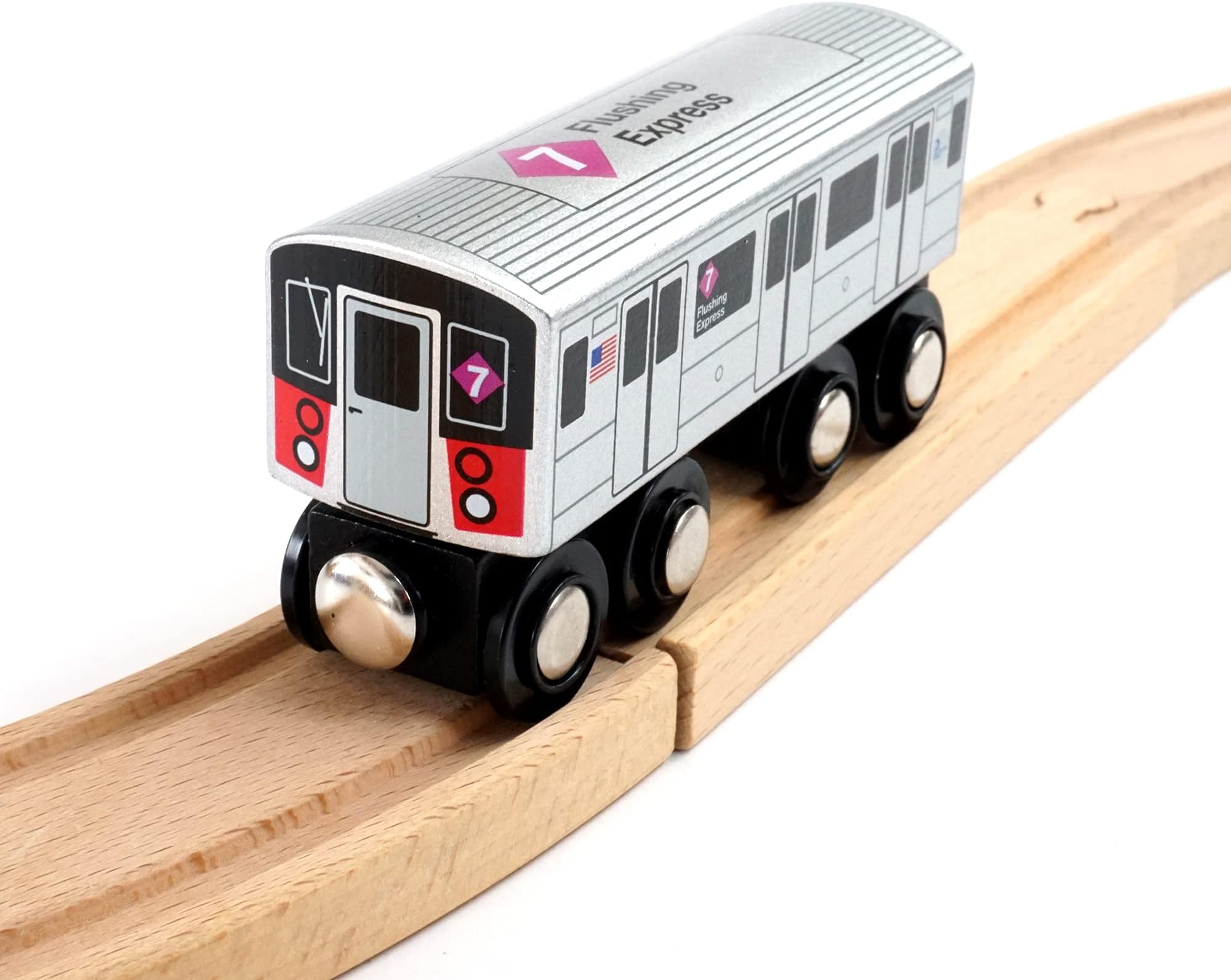 MUNI PALS New York City Subway Wooden Railway (A Division/IRT) 7 Train/Flushing Express–Child Safe and Tested Wood Toy Train