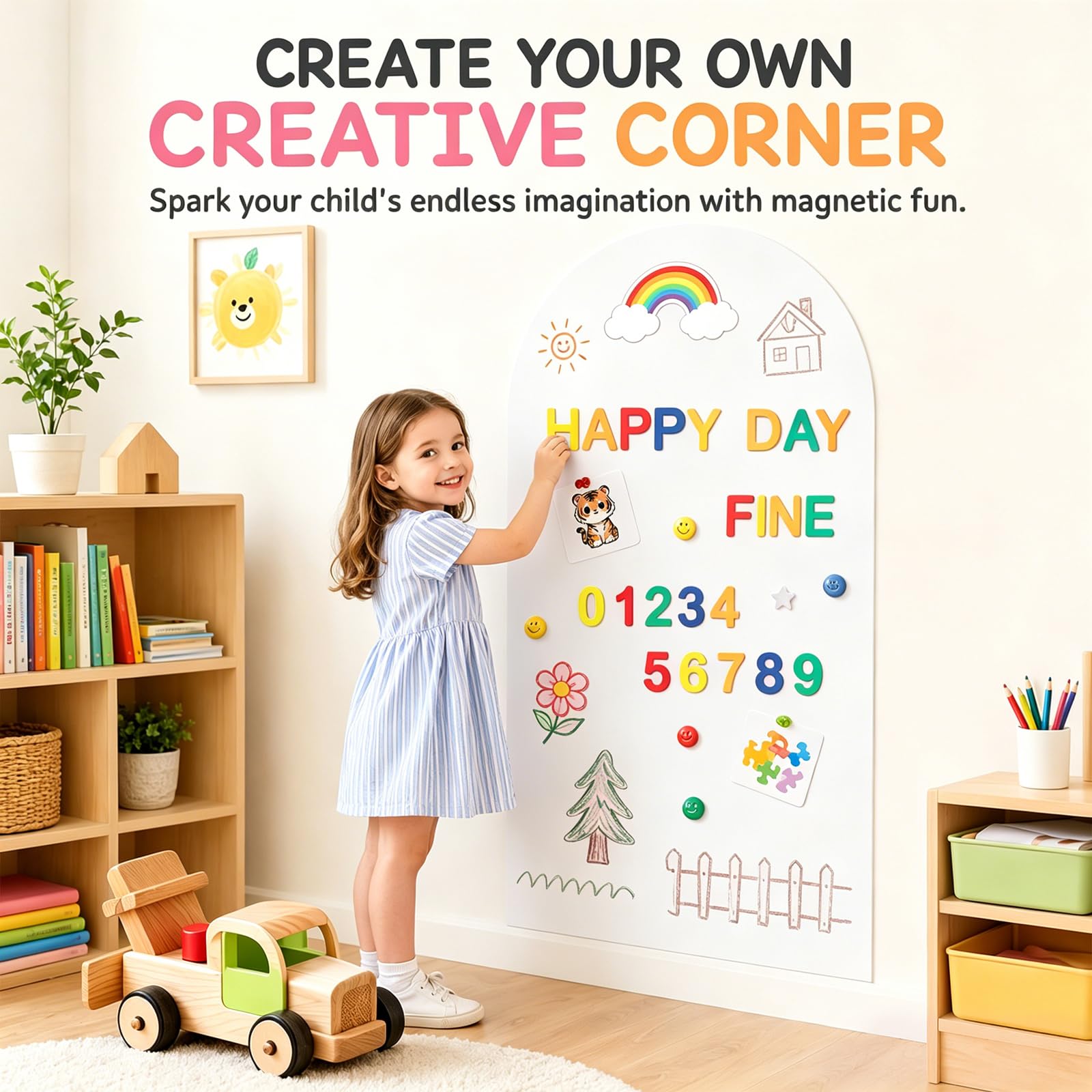 RANJIMA Adhesivo de pared magnético de 100 x 45 cm, pared magnética autoadhesiva para dibujar y escribir, lámina magnética regrabable con accesorios, pizarra magnética para casa, oficina, aprendizaje