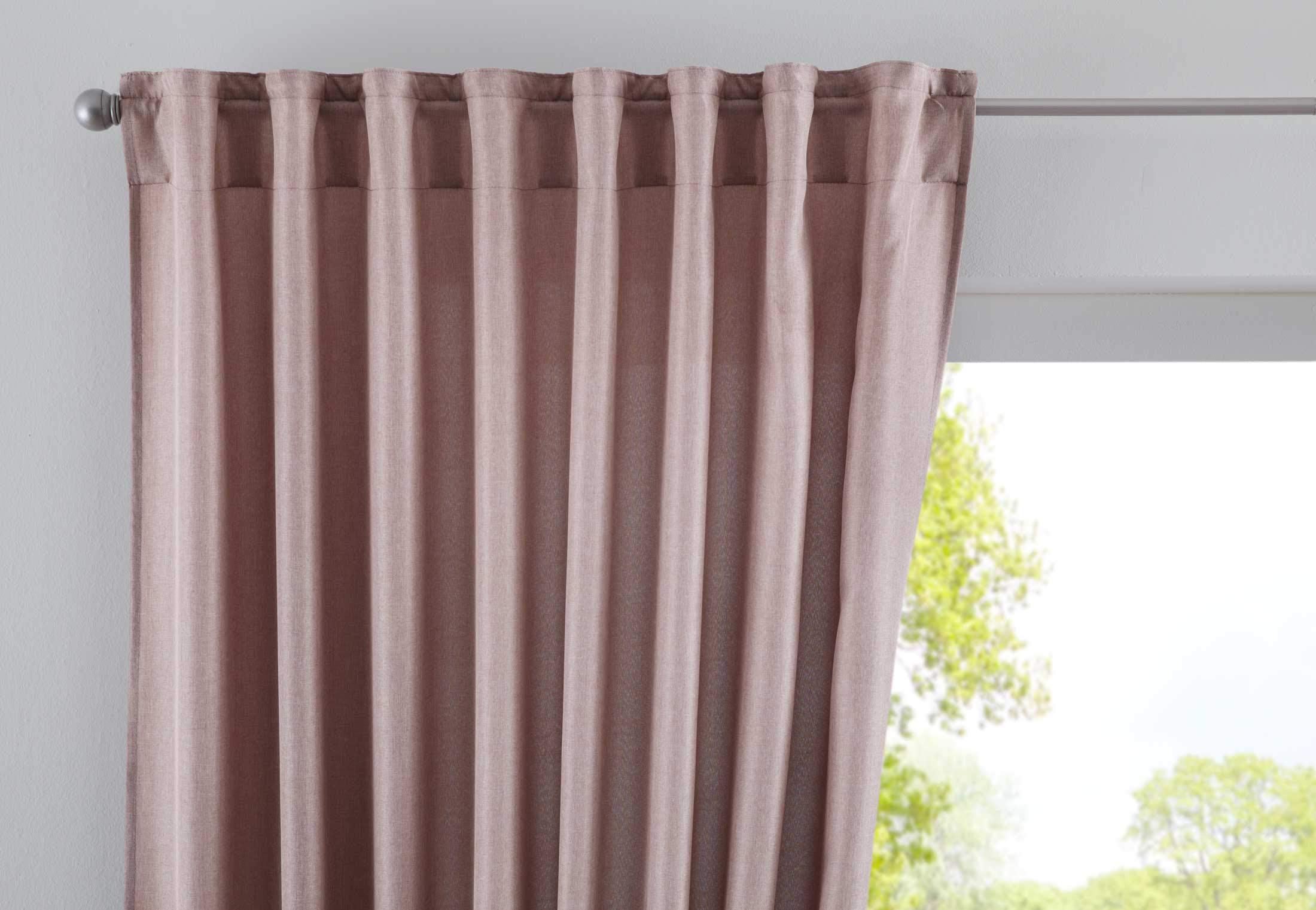 Gardinenbox Cationic JENA 2019037 Curtain Concealed Loops H 145 x W 140 cm Taupe Opaque Linen Look Curtain Mottled Curtain Tape with Tiebacks