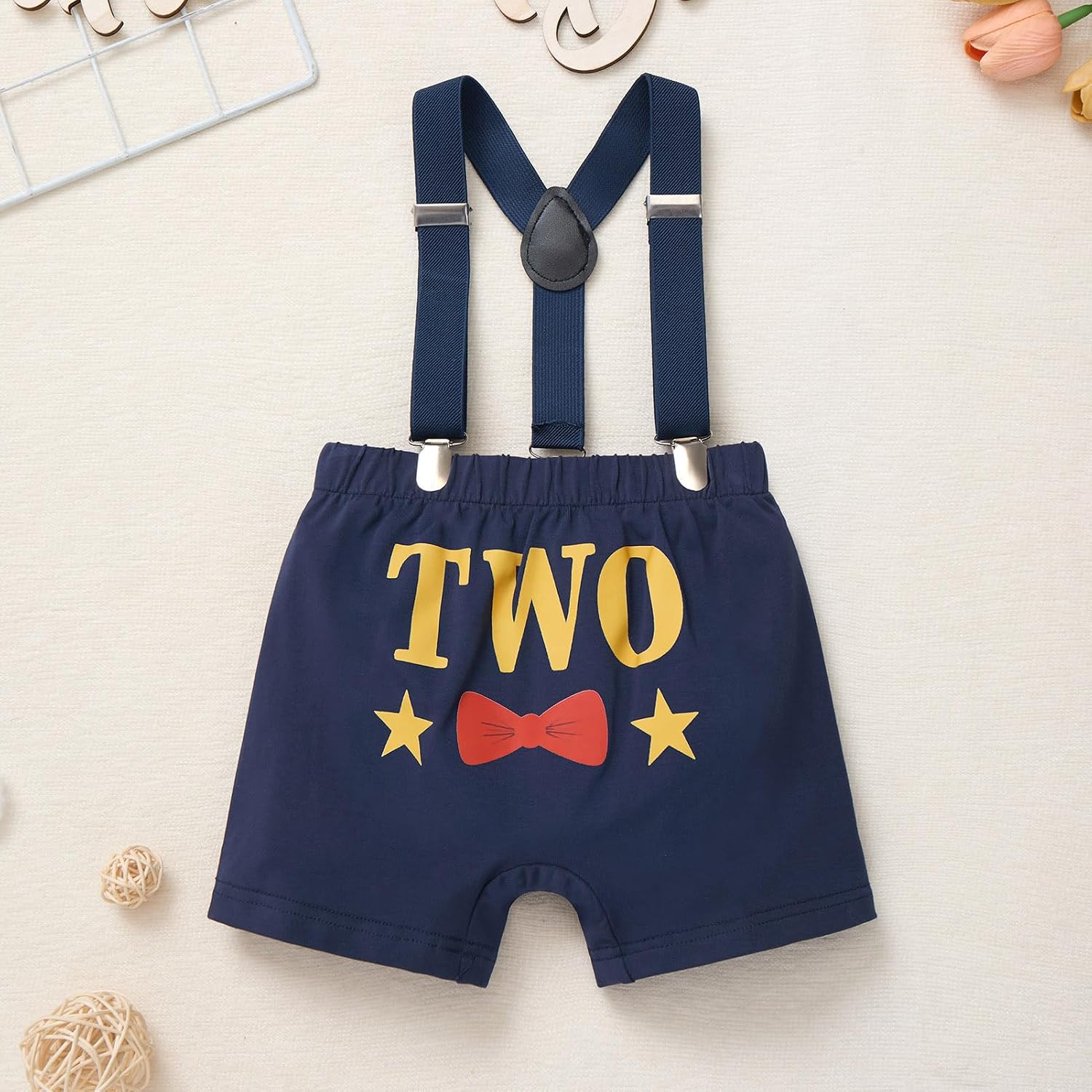 IBTOM CASTLE Baby Boy 1st/2nd Birthday Outfit Mr Onederful Bowtie Romper + Suspender Shorts + Party Hat Cake Smash Outfit
