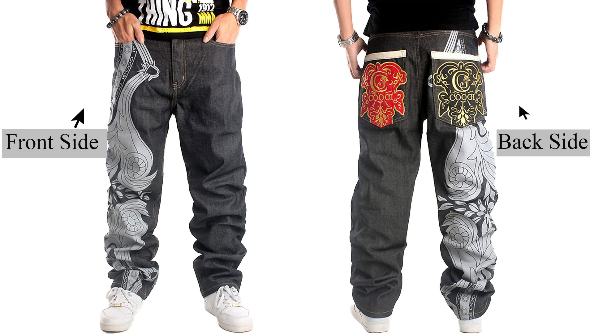 NECHARI Y2k Embroidered Graphic Baggy Jeans Harajuku Punk
