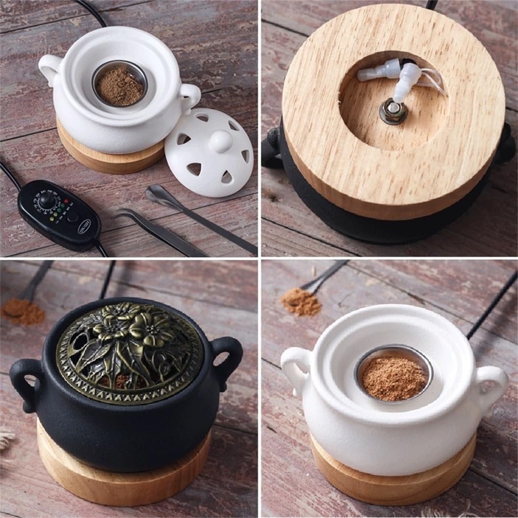 Bruciatore Di Incenso Elettrico In Ceramica Con Timer Regolabile, Turibolo For Incenso Ad Alta Temperatura Da 1300 ℃, Bruciatore Di Aromaterapia Elettrico(Matte black)
