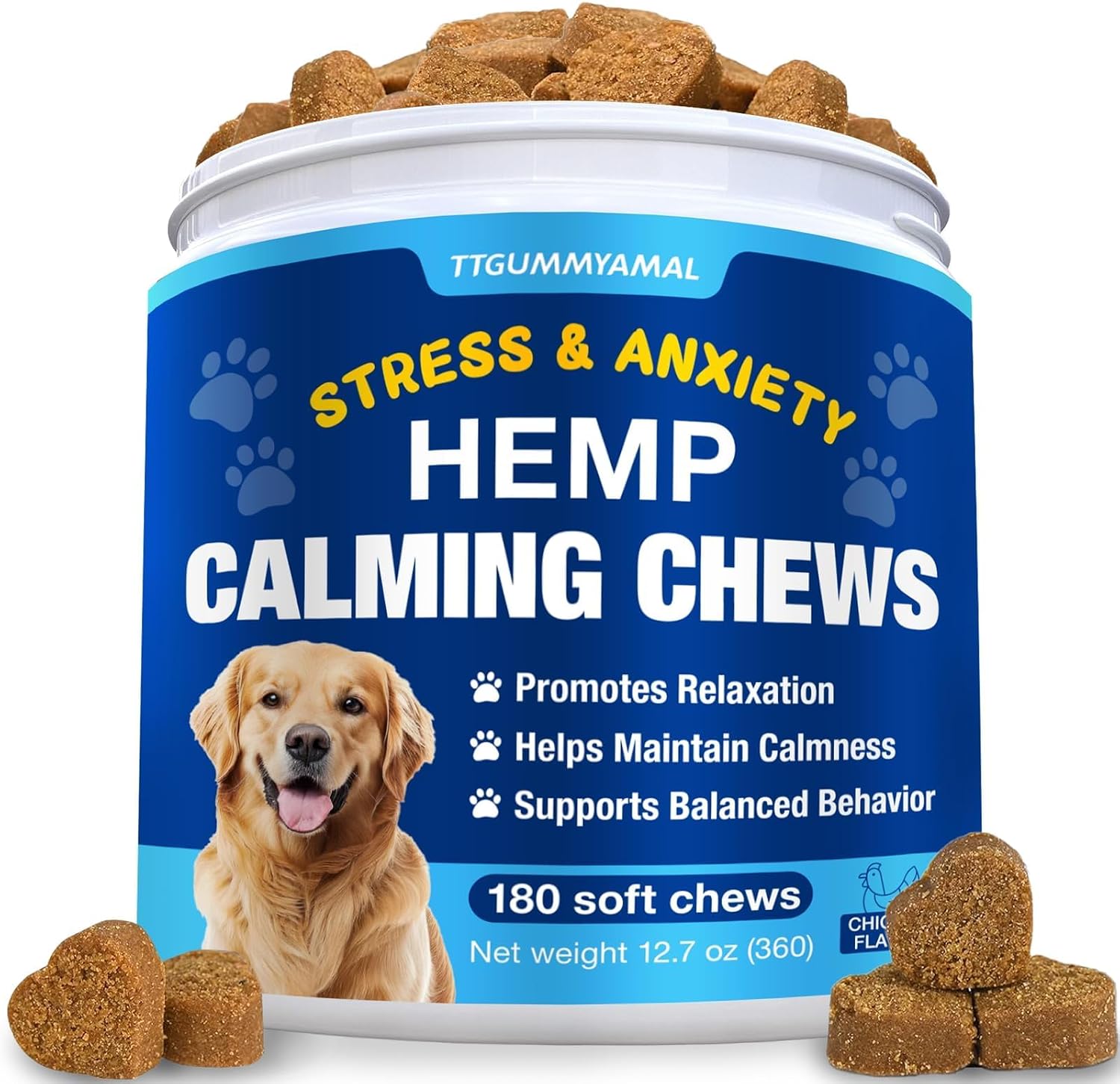 Hemp Calming Chews for Dogs - Anxiety Relief Hip & Joint Support 180 Treats