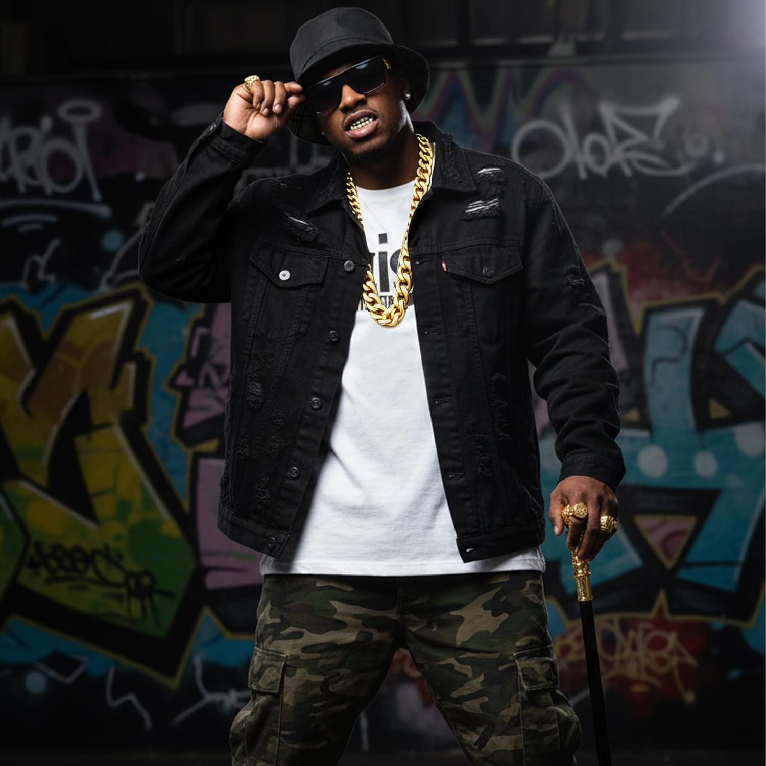 RIOSO 80s 90s Hip Hop Costume for Men Fake Big Chain Dollar Sign Rapper Outfits Kit Mens 90s Jewelry Costumes Accessories - Image 2