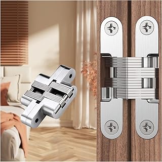 Hidden Door Hinge (0-180 Opening Angle) Zinc Alloy Hidden Hinge Door Hardware Accessories (Silver -Small)