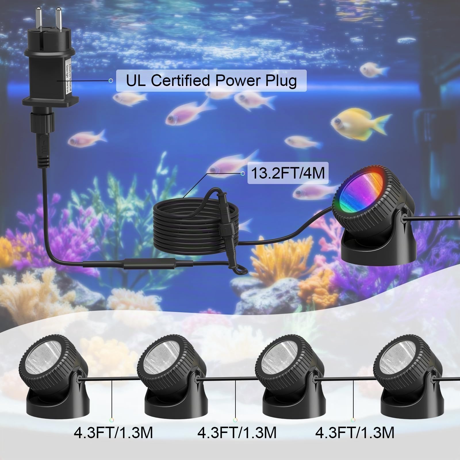PChero 4er RGB Teichbeleuchtung LED Unterwasser Strahler, IP68 Wasserdicht | Unterwasserbeleuchtung Strahler, Poolbeleuchtung Unterwasser Licht, Teichlicht mit Fernbedienung für Pool Teich Garten Deko