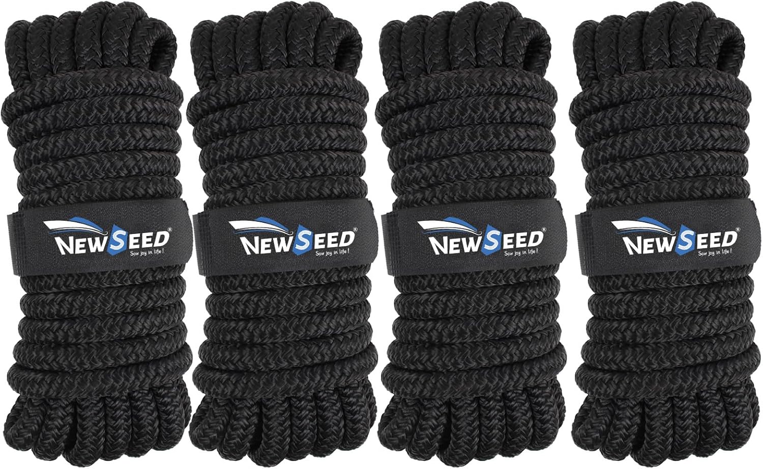 MALZE-NEWSEED 4 Pack 5/8" x 15' Dock Lines Double Braided Nylon Boat Rope with 15" Eyelets, Marine Grade Premium Mooring Lines for Docking Boat & Pontoon, Black