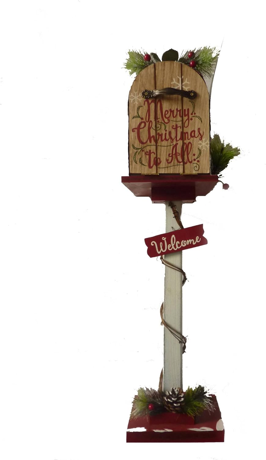 Holiday Time Christmas Decor 23.5" Wooden Mailbox on Pole