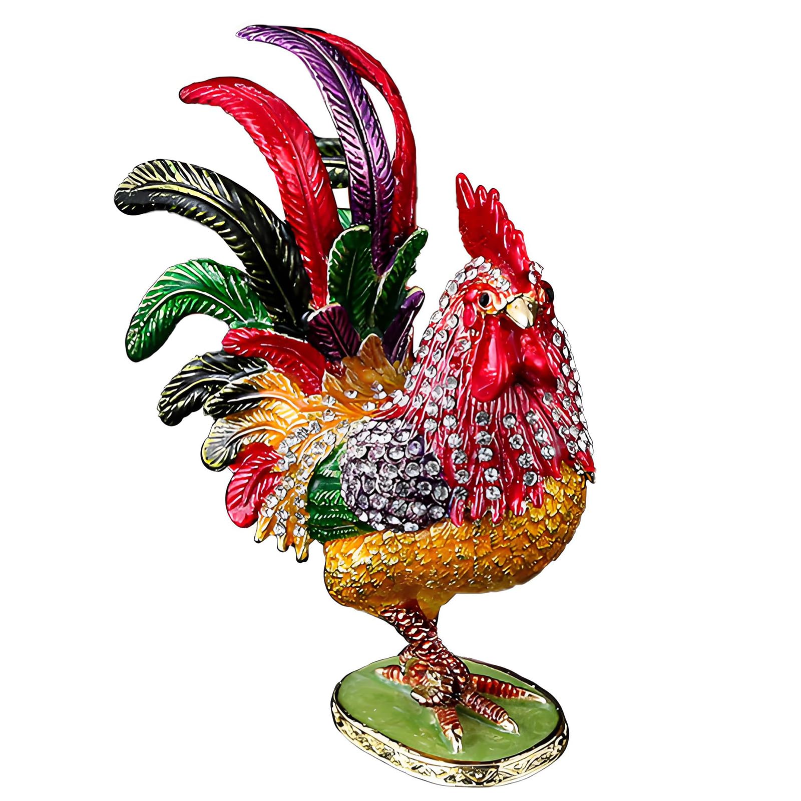 Aqvjd Unique Rooster Designs Jewelry Holder for Small Accessories and Decoration Decorative Box for Valuables and Keepsakes Unique Crystal Accented Rooster Themed Trinket Container