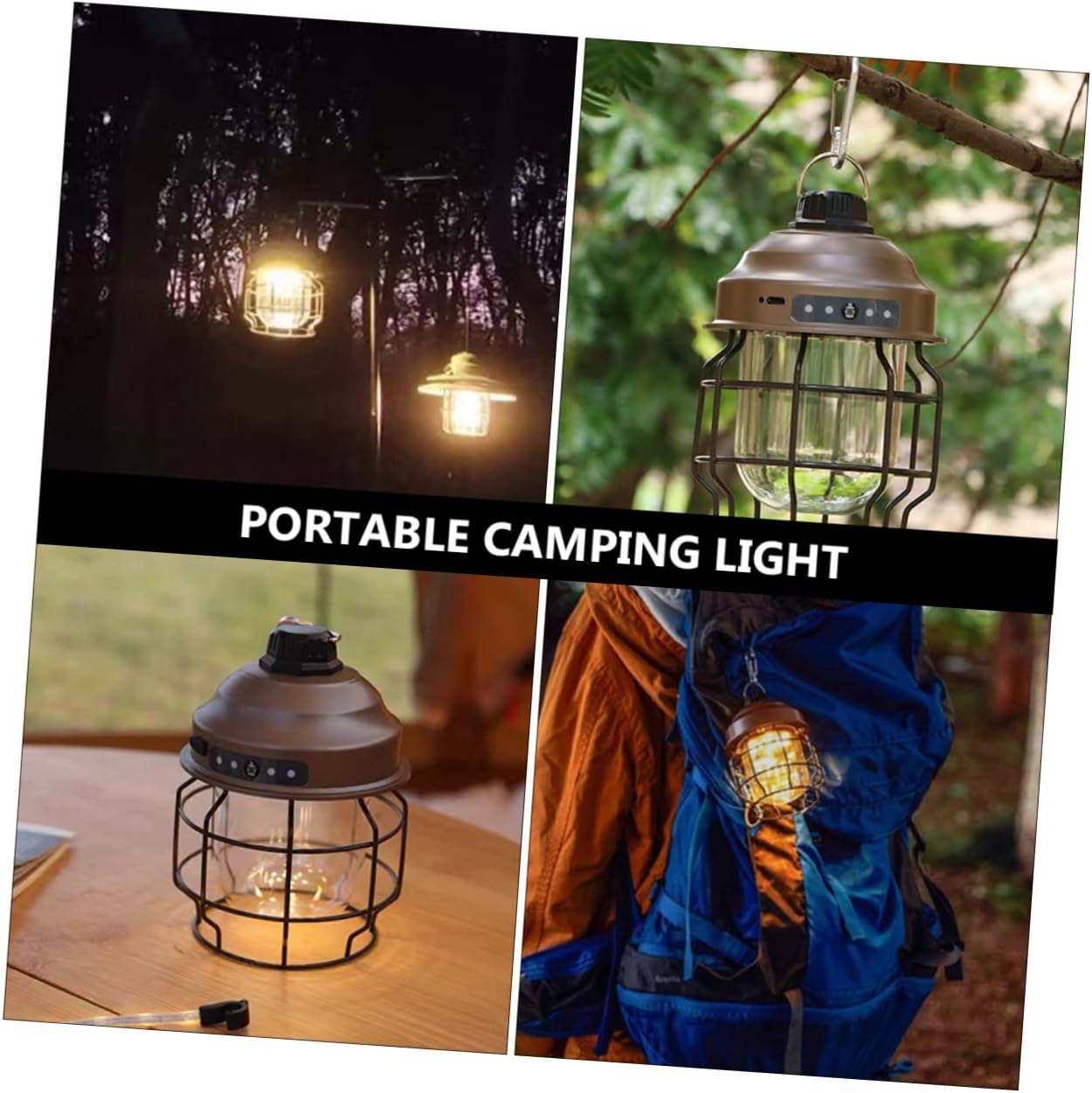 Portable Rechargeable Camping Lantern USB Charging Retro Design Lightweight Outdoor Light for Tents Hiking Emergencies and Camping Accessories Brown