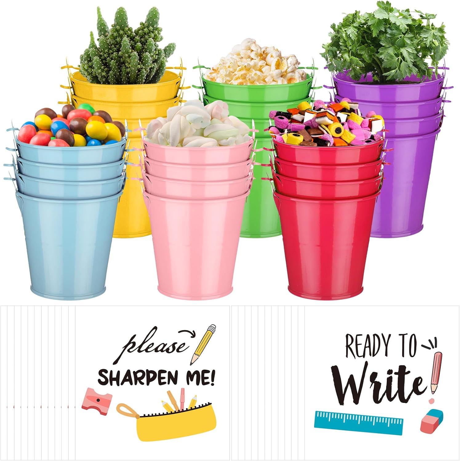 24 Pieces Small Metal Buckets with Handle Colored