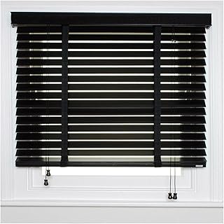 Windows Blinds 2" Slats Indoor Wood Blinds Cordless Wooden Window Shades for Bedroom Bathroom Living Room, Blackout Privacy Horizontal Blind 18'' 20" 28" 32" 36" 40" 48" 56" 64" 66" 70''(Black)