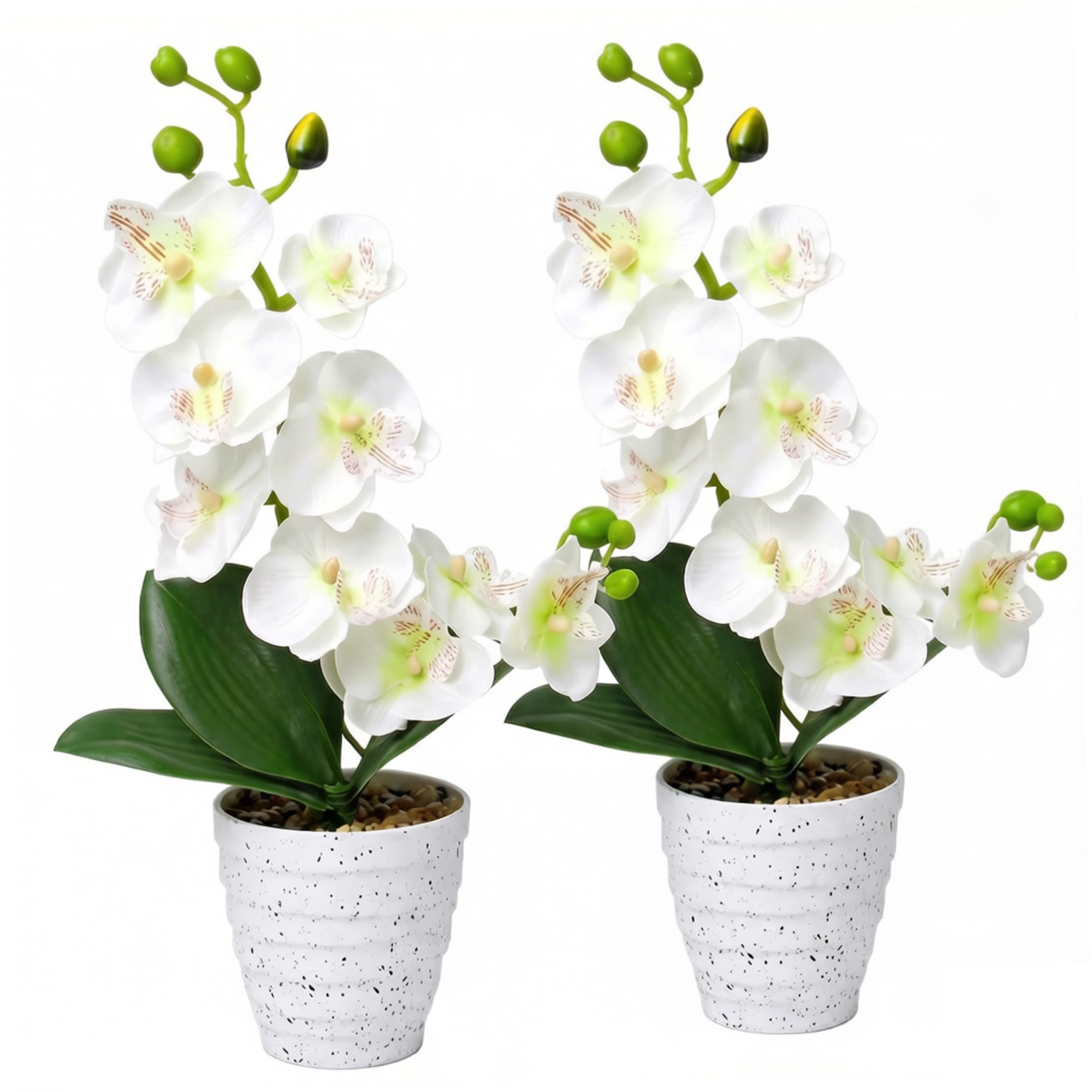 Grsrkep Artificial Orchids 2PCS Realistic Faux Potted Orchid, Ready-to-Use Home Decor, White, 32cm