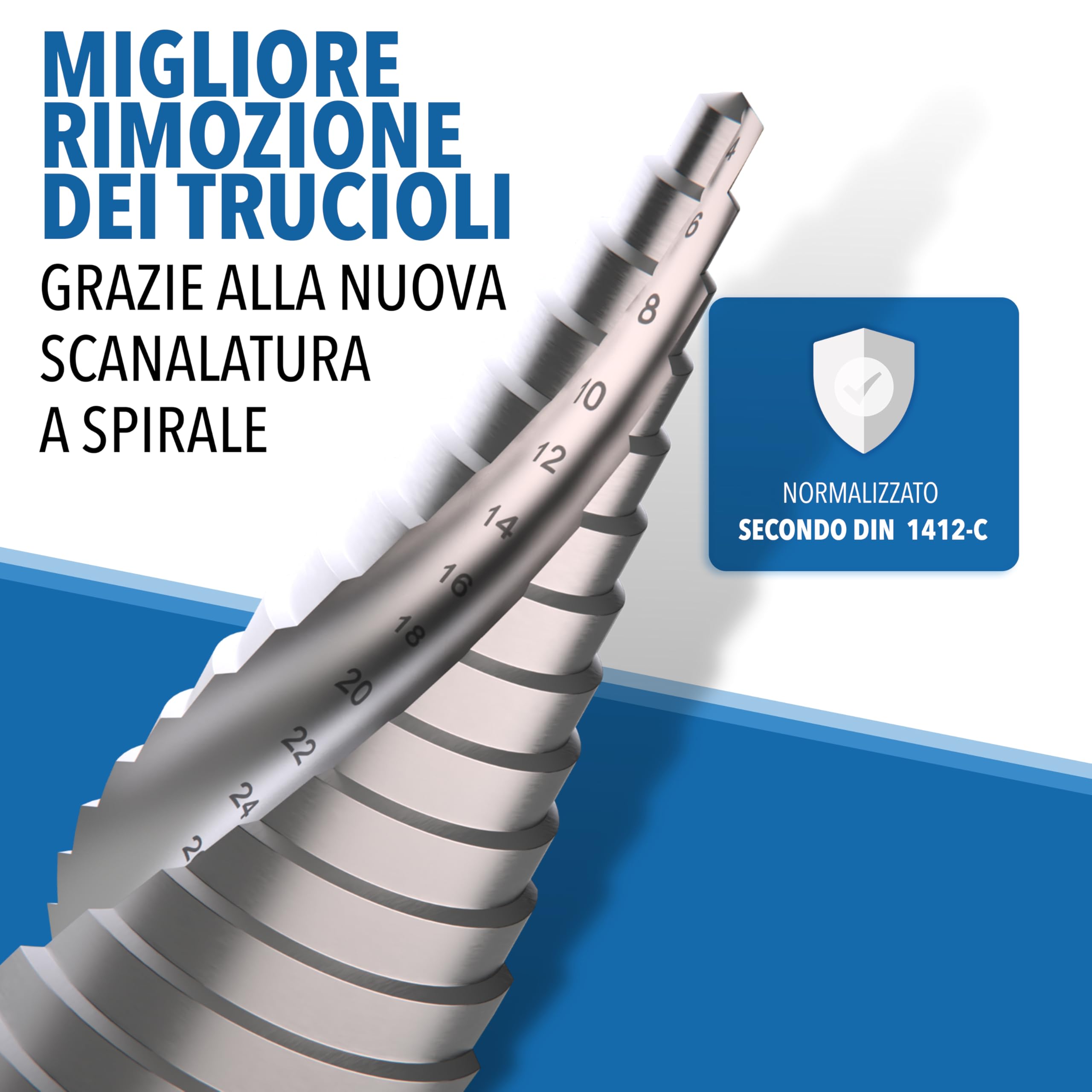 Trapano a gradini professionali in acciaio HSS – [15 gradini | Ø 4 – 32 mm] – Punta conica, pelapatate, metallo, trapani a buca, punte per lamiera, fresa, fresa a fori