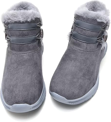 Vista 4 de LANCROP Botas de nieve de invierno para mujer, con forro de piel, botines de tobillo sin cordones, cálidos, impermeables, para exteriores