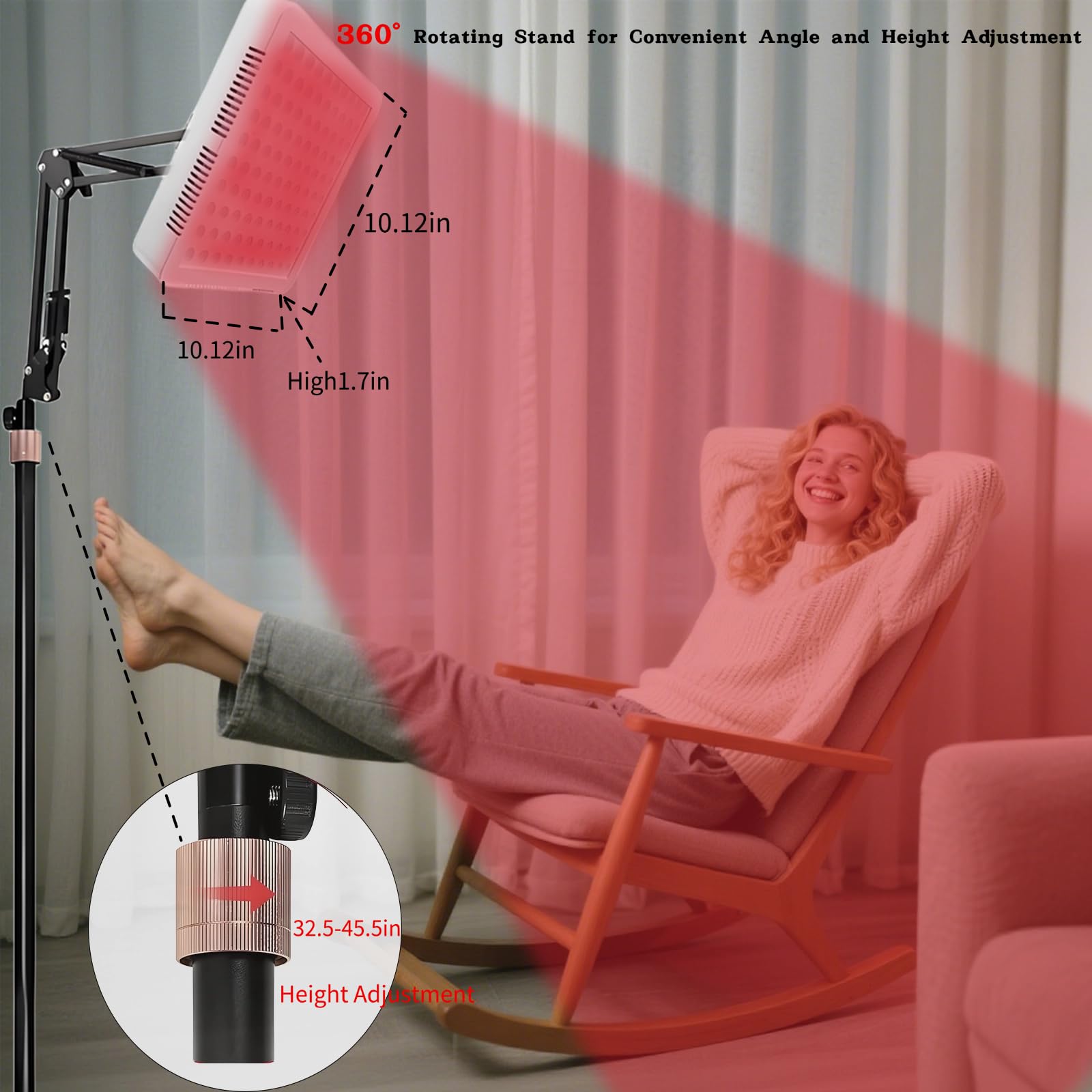 Lampa do terapii światłem czerwonym do ciała i twarzy, podwójne długości fal 660 nm i 850 nm, urządzenia do terapii światłem na podczerwień z regulacją jasności 100 diod LED (biały)