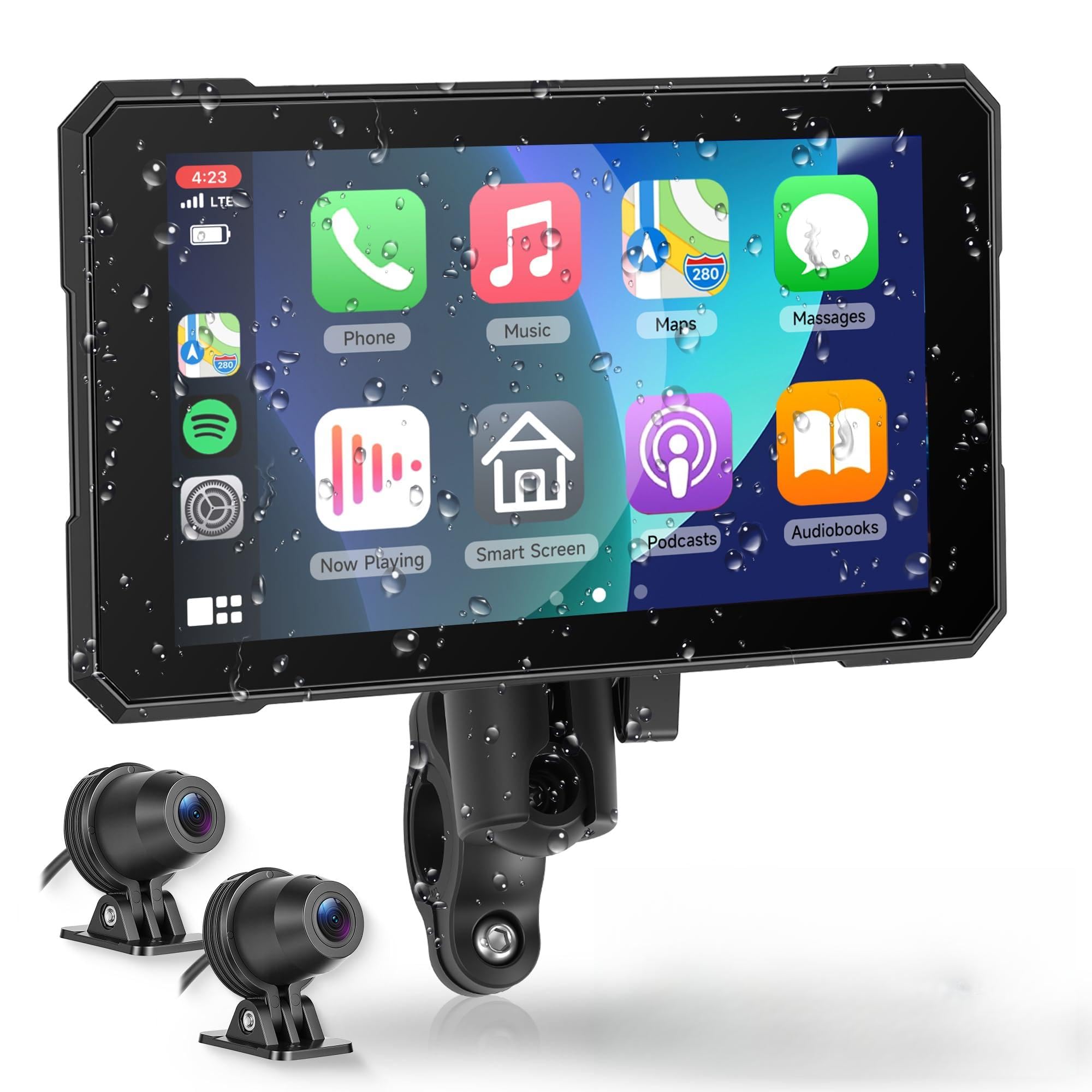 VECHTEL Motorrad Navi mit Zwei Kameras per Moto, 5'' HD Touchscreen GPS Navigation für Motorrad mit Kabelloses CarPlay und Android Auto DVR IP68 Wasserdicht Bluetooth EQ Assistente Siri/GOO-gle TPMS