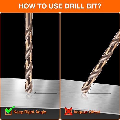 Miniatura 6 de Juego de 15 brocas de cobalto (116"-38"), acero de alta velocidad M35, longitud de giro para metal endurecido, acero inoxidable, hierro fundido,