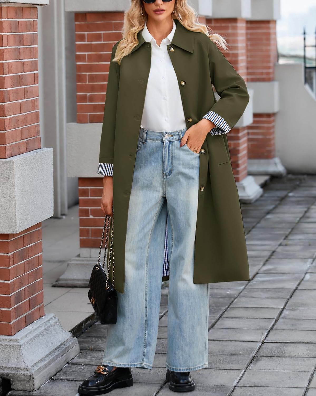 YEXPINE Women's Oversized Trench Coat Single Breasted Windproof Overcoat Classic Button Down Long Jacket - Image 3