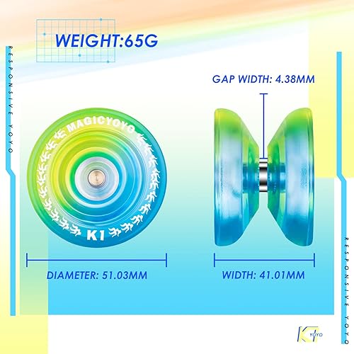 Miniatura 2 de Responsive Yoyo K1 Plus  Yoyo de plástico para niños principiantes, trucos profesionales de yoyo para girar, con adultos, 12 cuerdas YoYo + bolsa
