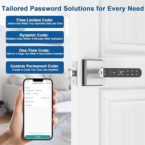 Miniatura 4 de Cerradura de puerta de huellas dactilares, perilla de puerta 5 en 1 con aplicación inteligente, huella dactilar, tarjetas ICcontraseñallaves de