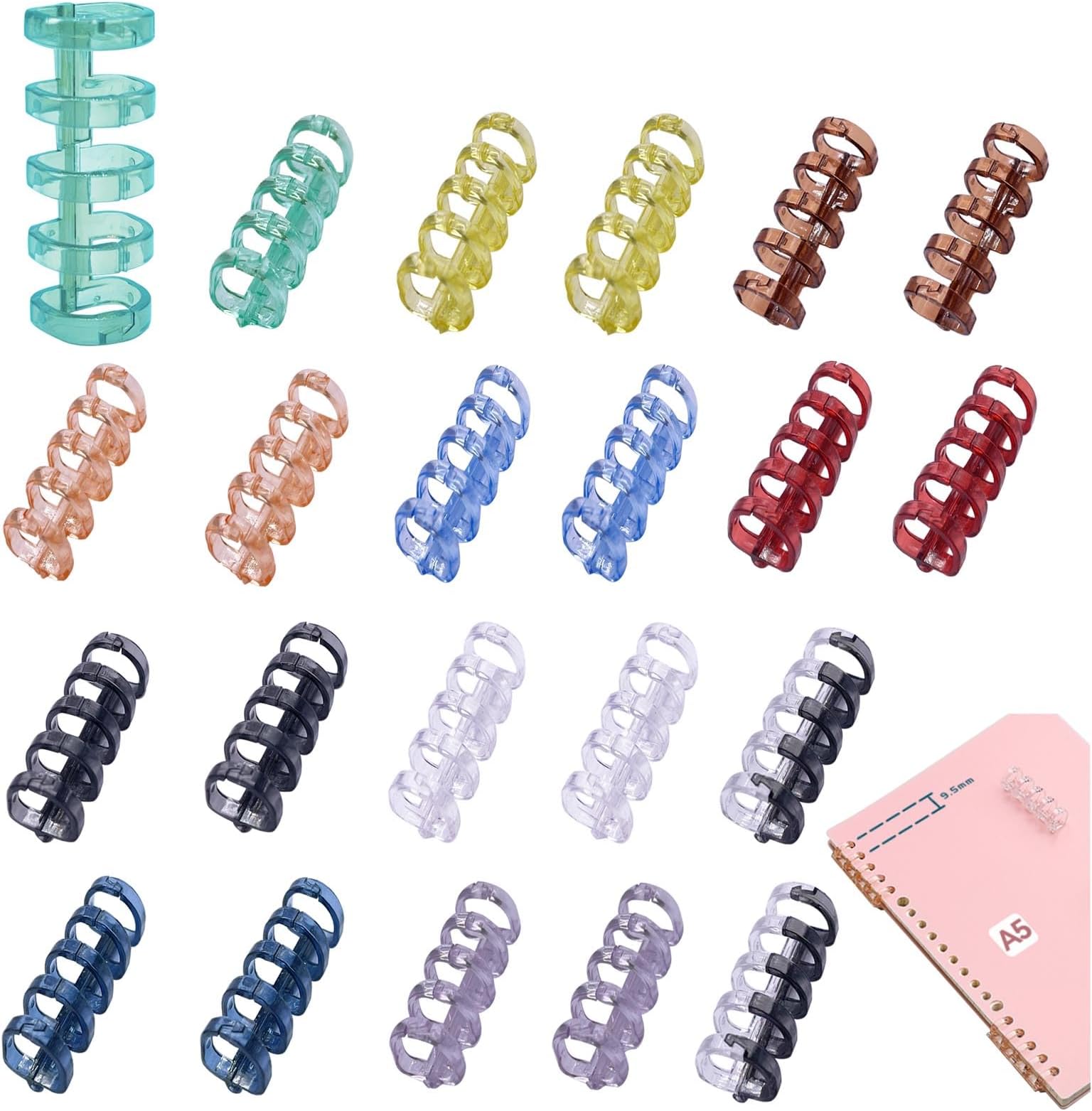 22 Packs 5 Ring Plastic Loose Leaf Binder Rings Crystal Binding Spines Snap Split Binding Combs for Scrapbook Photo Album Learning Cards Notebook DIY Travel Diary