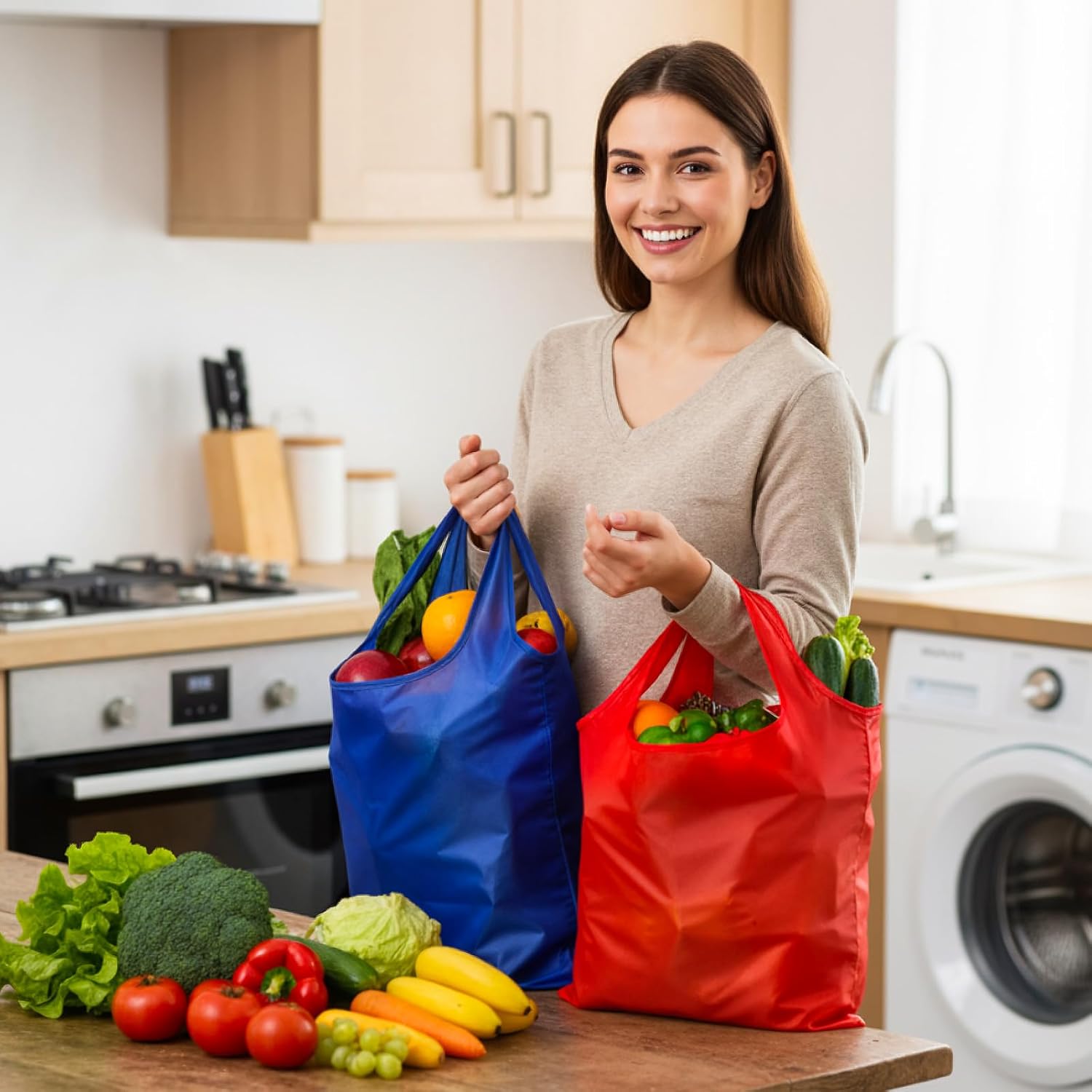 100 Pack Reusable Bags Bulk Foldable Shopping Bags Large Non Woven Tote Grocery Handbags with Handles for 50 Lbs Party Holiday Treat Favor (Colorful) - Image 2