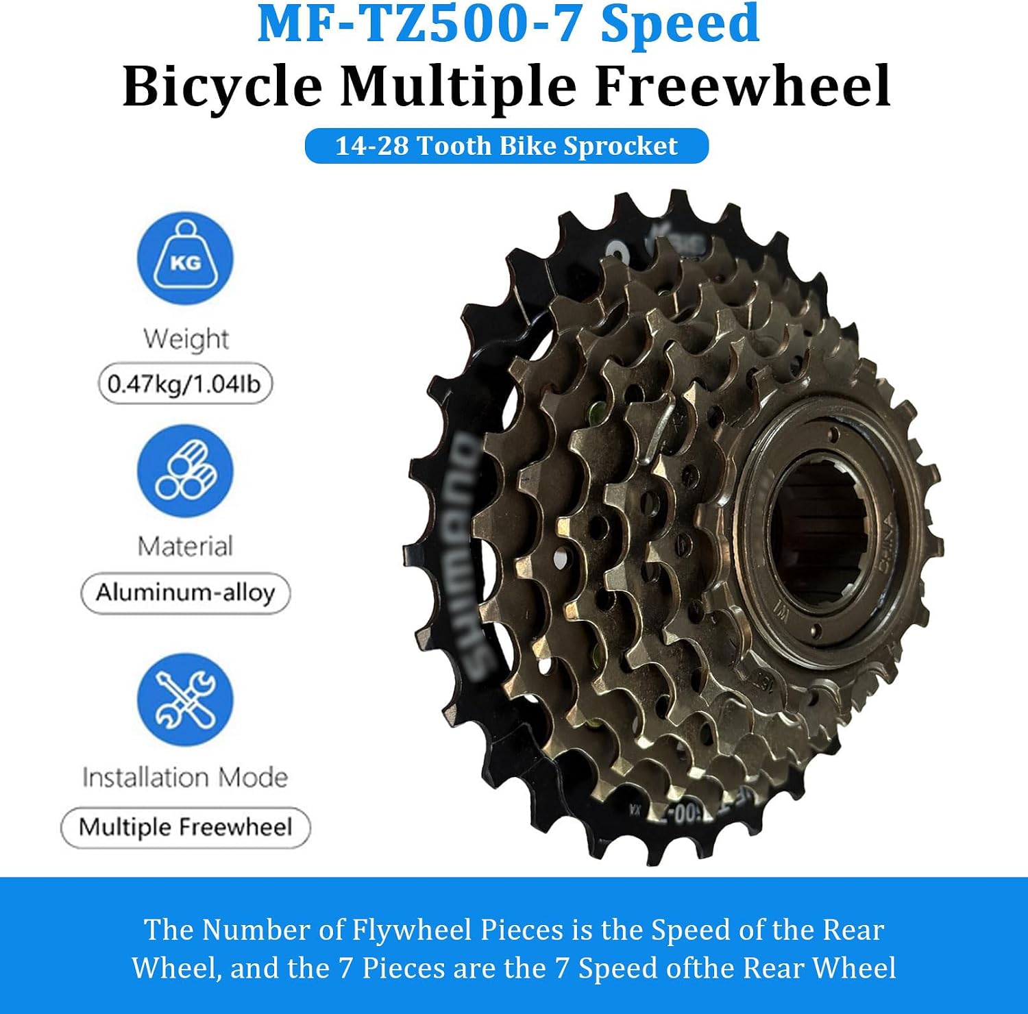 7-Speed Bike Freewheel TZ500 Screw On Multiple Freewheel Bicycle Multiple Freewheel 14-28T/14-34T - Compatible with Urban Commuter, Utility, Leisure, and Bike-Share Bicycles