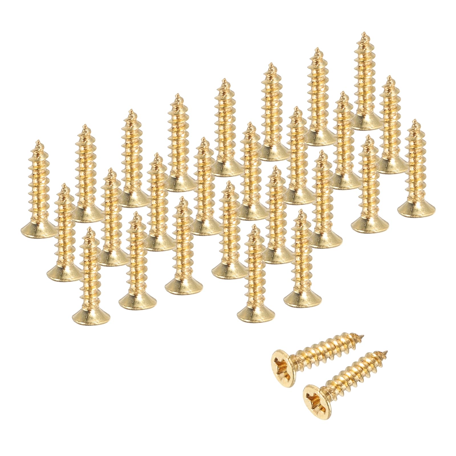 sourcing map Brass Phillips Wood Screws, M2 x 8mm Brass Phillips Flat Wood Screws Self-Tapping Furniture Connector for Door Hinges, Wood Crafts and DIY Projects,(Gold Tone, Pack of 88)