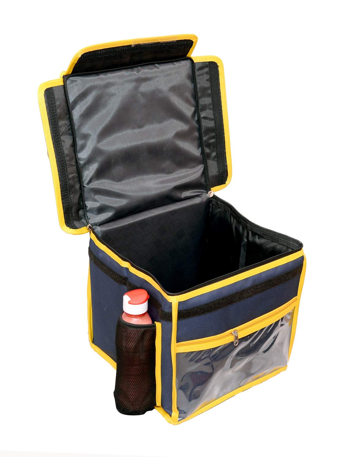 Quaffor Food/Pizza/Tiffin Delivery Bag 14 * 14 * 14 Nay Blue with Yellow Color