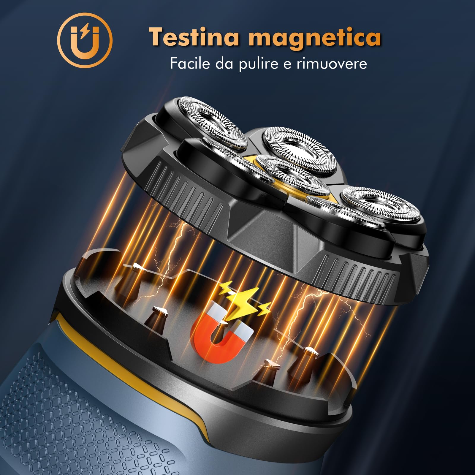 Rasoio Elettrico Testa Calva Uomo, IPX7 Impermeabile Rasoio Elettrico Barba, 6D Rasoio Testa Magnetiche, Rasoio Capelli Uomo Testa Calva con Display LED &Type-C