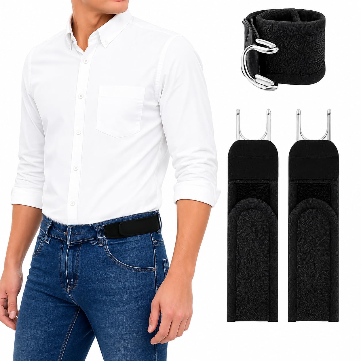ringzanio Buckleless Belt Hook Tactical Metal Hooks Elastic Belt Unisex Buckle-Less Invisible Waist Belts | Free Size Adjustable Elastic Beltt | Hooks Belts Tactical For Mens & Womens-picture-24