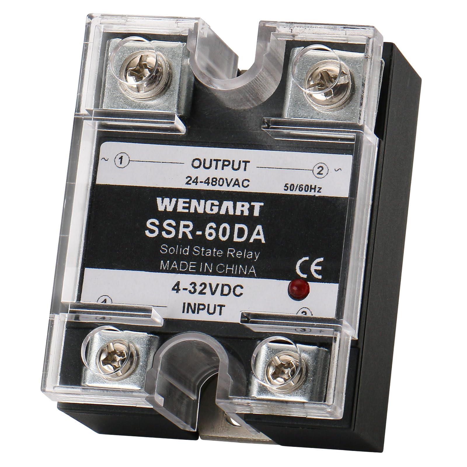 Wengart Relais Statique SSR-60DA - Entrée DC 3-32V Sortie AC 24-480V 60A - Commutation Monophasée Silencieuse - Idéal pour Four, Résistance Chauffante et Impression 3D - Dissipateur Requis