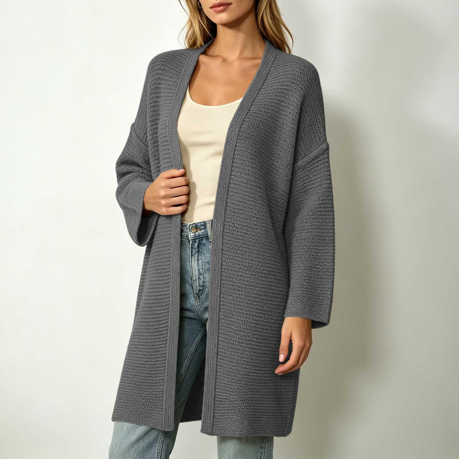Cardigan Femme en Maille, Ouverture Devant, Coupe Ample, Manches Longues