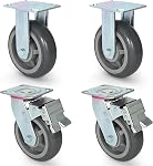 6 inch Caster Wheels, Heavy Duty Casters TPR Rubber Silent Wheels Industrial Locking Rolling Casters 360 Degree Wheels Top Plate Casters for Cart, Furniture, Equipment (2 Swivel and 2 Rigid)