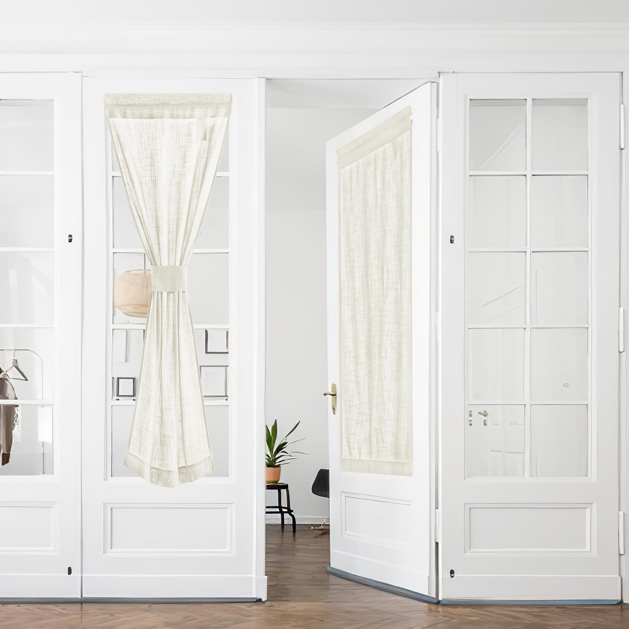 PONY DANCE Cortinas Puertas Cocina 2 Piezas Cortinas Beige Translucidas 60x240cm Cortinas de Salon Modernas Cortinas con Aspecto de Lino, Beige Claro Global Recycled Standard Global Recycled Standard OEKO-TEX STANDARD 100 Global Recycled Standard