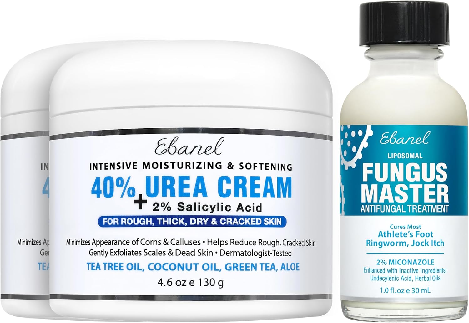 Ebanel Bundle of Fungus Treatment 1 Oz, and 2 Pack 40% Urea Cream 4.6 Oz