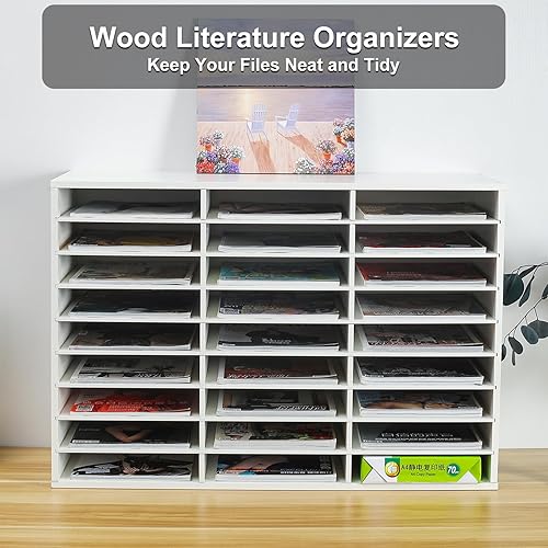Vista 100 de PAG Organizador de literatura de madera para encimera, buzón de estudiante para aula, soporte de papel de escritorio para oficina, hogar, escuela